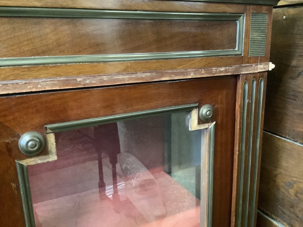 A late 19th century French brass inset mahogany vitrine, width 84cm height 159cm - Image 3 of 3