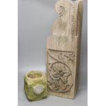 A sculpted stone pot labelled This Stone came from The Houses of Parliament, 15 x 15cm 19cm high, a