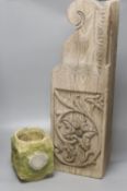 A sculpted stone pot labelled This Stone came from The Houses of Parliament, 15 x 15cm 19cm high, a