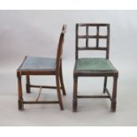 A set of twelve stained beech and oak dining chairs, with cross frame backs and drop-in seats, on