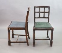 A set of twelve stained beech and oak dining chairs, with cross frame backs and drop-in seats, on