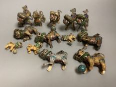 A quantity of Chinese enamelled gilt metal Buddhistic lions