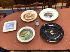 Barrett: Five Art pottery dishes and a studio pottery vase, largest diameter 47cm
