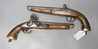 A pair of Belgian Sea Service flintlock pistols, circa 1800, length 39cm