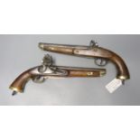 A pair of Belgian Sea Service flintlock pistols, circa 1800, length 39cm