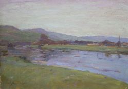 Wilhelm Hugo Rupprecht (German, 1881-1970),oil on panel, River landscape, signed 35.5 x 50cm