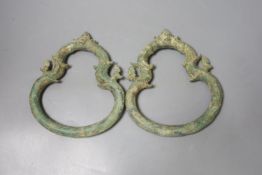 A pair of Cambodian bronze Palanquin handles, Khmer, 12th/13th centuryProvenance: The vendor