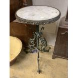 A late 19th century French marble top and brass table, 41cm diameter, height 76cm