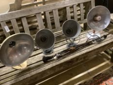 Five vintage heaters and lamps