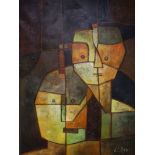 After Paul Klee, oil on canvas, Two Heads, bears signature, 74 x 54cm