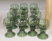 A set of ten Dutch green glass roemers
