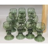 A set of ten Dutch green glass roemers