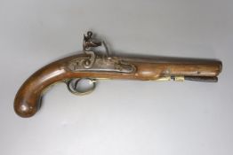 A flintlock coach pistol, circa 1820 by John and William Calvetrt of Leeds, approx. 35cm long