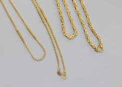 Two modern 9ct gold chains, 80cm & 42cm,28.5 grams.