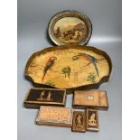 Assorted treen boxes and trays
