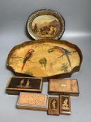 Assorted treen boxes and trays