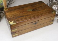 An early Victorian brass bound rosewood writing box, 46 x 17cm