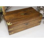 An early Victorian brass bound rosewood writing box, 46 x 17cm