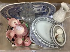 A Carltonware part tea set, blue and white items, limoges plates etc