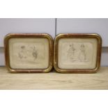 A pair of Victorian hand tinted lithographs of children, in gilt frames, 14 x 19cm