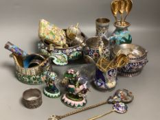 A quantity of enamelled metalware in Russian style