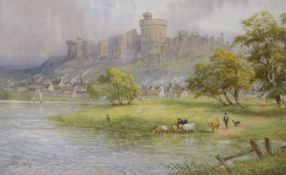 Sidney Watts (fl.1890-1910) watercolour Windsor Castle from the lake, signed, 23 x 53cm