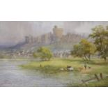 Sidney Watts (fl.1890-1910) watercolour Windsor Castle from the lake, signed, 23 x 53cm