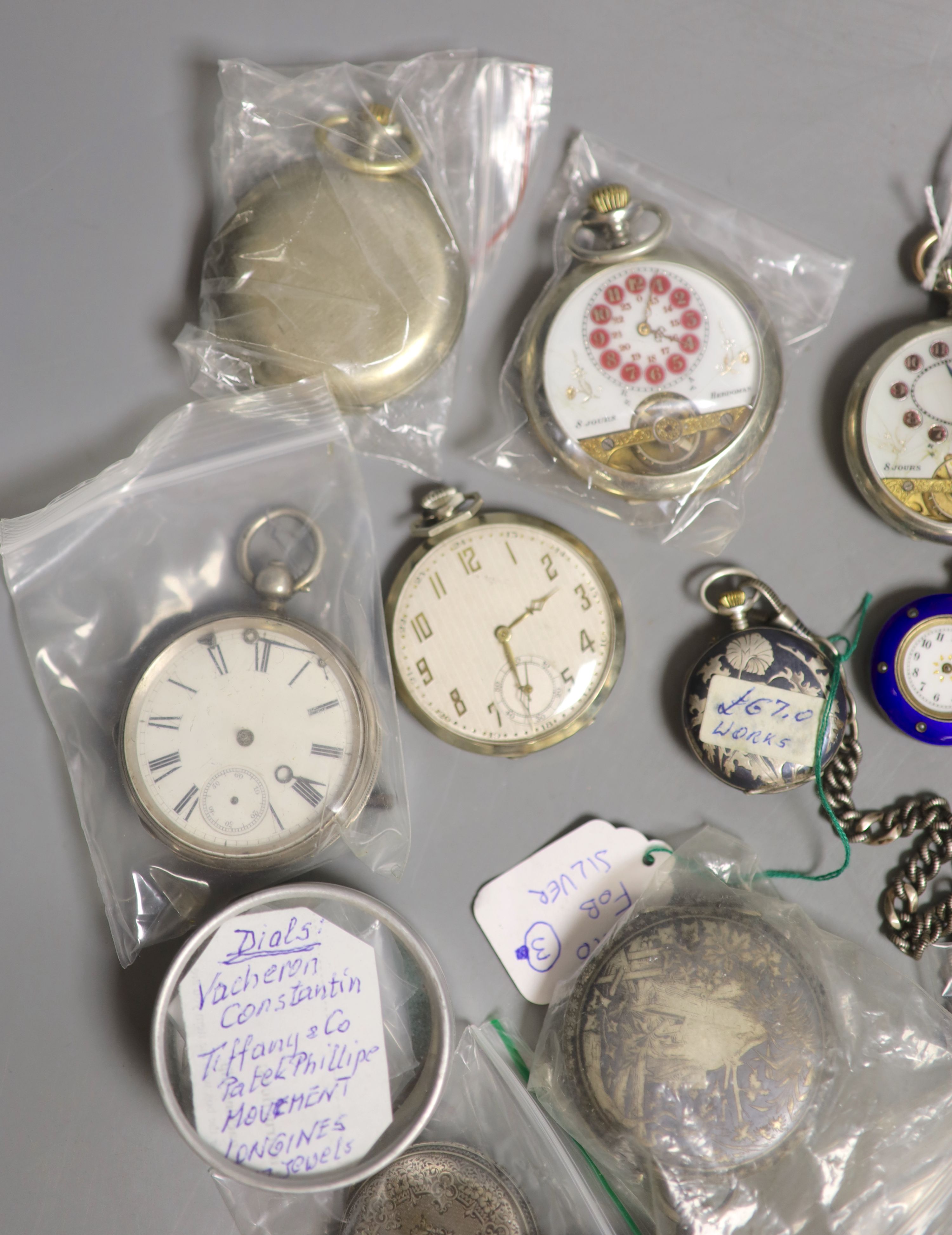 A quantity of pocket watches, movements etc. including three Hebdomas, one 800 standard, a Zenith, - Bild 5 aus 6