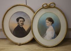 E. La Monte, pair of pastels, Portraits of The Hon Mrs Burges and Colonel Ynyr Henry Burges one