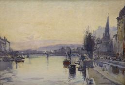 S. Villesin, watercolour, View along The Seine, signed and dated 1928, 38 x 55cm