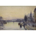 S. Villesin, watercolour, View along The Seine, signed and dated 1928, 38 x 55cm