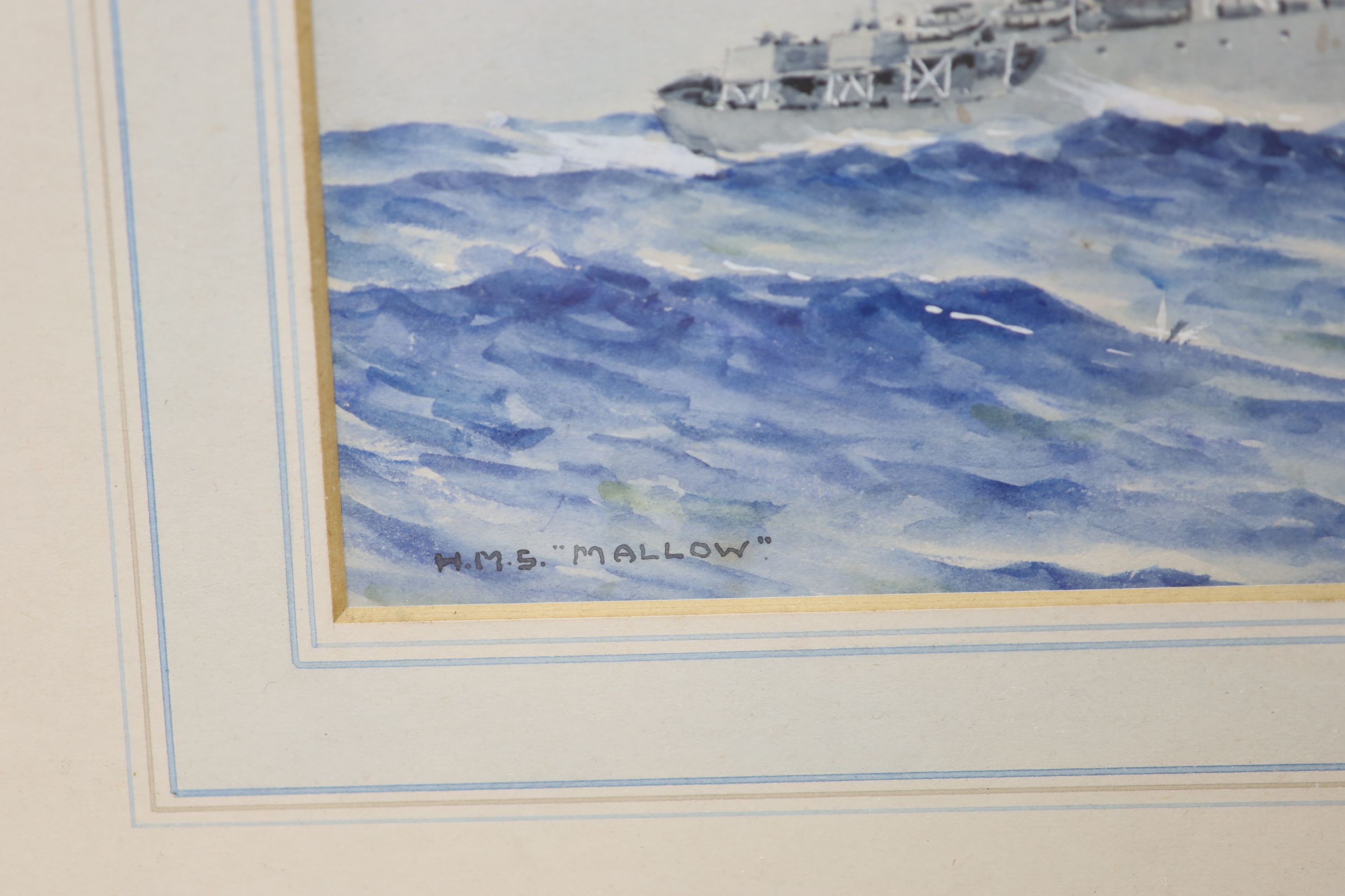 Eric Tufnell (1888-1978), watercolour, HMS Mallow, Flower Class Corvette 1942, monogrammed, 19 x - Image 3 of 3