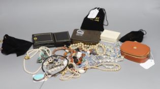 A quantity of silver and costume jewellery, coins and banknotes, including a silver curb-link chain