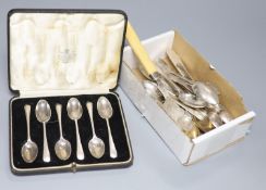 A set of nine George IV silver fiddle pattern teaspoons, London , 1821, two later sets of six