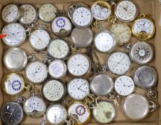 A collection of assorted white metal, base metal and gold plated mainly pocket watches, including