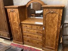 A Victorian satin birch Beaconsfield wardrobe, length 212cm, depth 55cm, height 169cm