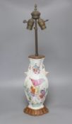 A Chinese famille rose converted lamp, late Qing, overall height 66cm