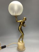 A Lorenzl style gilt metal figural table lamp, height 60cm