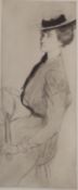 Edgar Chahine (1874-1947), drypoint etching, Demoiselle au Tennis, 1899, signed in pencil, from the
