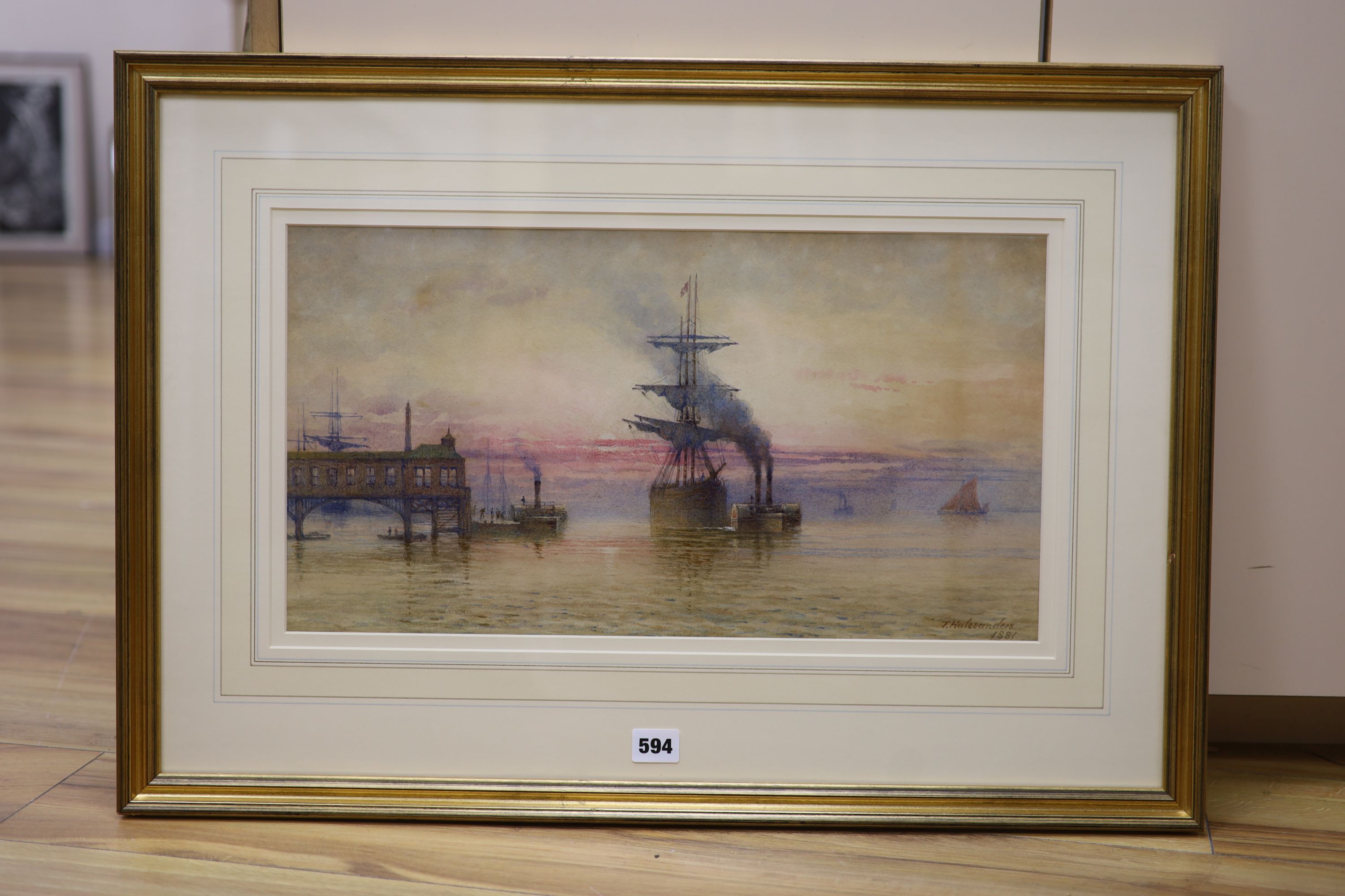 Thomas Hale Sanders (fl.1880-1906), watercolour, ships along the coast, signed and dated 1881, 27 x - Image 2 of 3