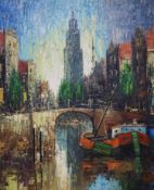 Dutch School, oil on canvas, Canal scene, signed Helm, 50 x 40cm