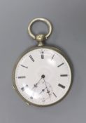 A continental engine turned white metal open face keywind pocket watch,case diameter 45mm.