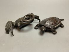 A Japanese bronze turtle and a crab, width 12cm