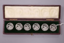 A set of six Victorian silver buttons, cased, depicting Diana the Huntress,Chester 1889, maker M.