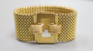 A mid 20th century Italian 750 yellow metal woven link bracelet,overall length 20.8cm, breadth