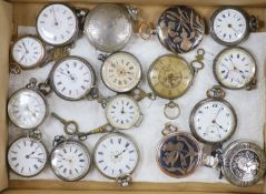 A collection of seventeen assorted, mainly lady’s white and base metal pocket watches, including