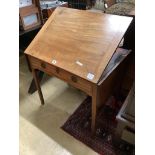 A George III mahogany drop flap writing table, rising mechanism, width 74cm depth 53cm height 67cm