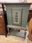 A Swedish painted pine side cabinet, width 84cm depth 29cm height 139cm