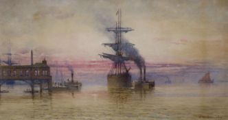 Thomas Hale Sanders (fl.1880-1906), watercolour, ships along the coast, signed and dated 1881, 27 x