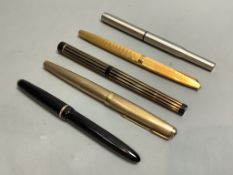 Five assorted pens to include a 9ct gold Parker